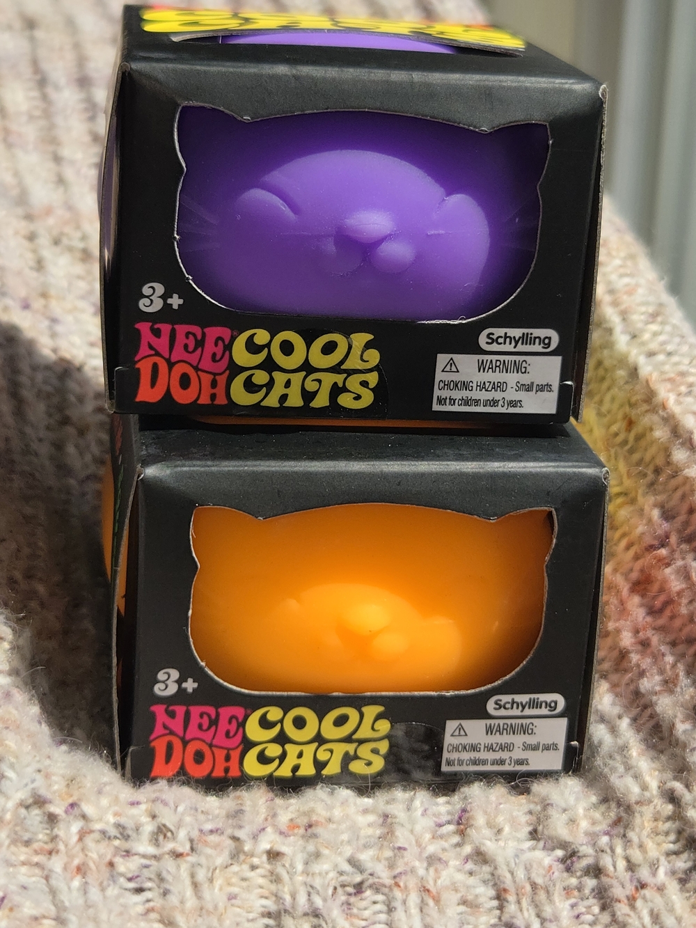 NeeDoh Cool Cats (2) Squishies - Purple & Orange. Sealed Boxes.